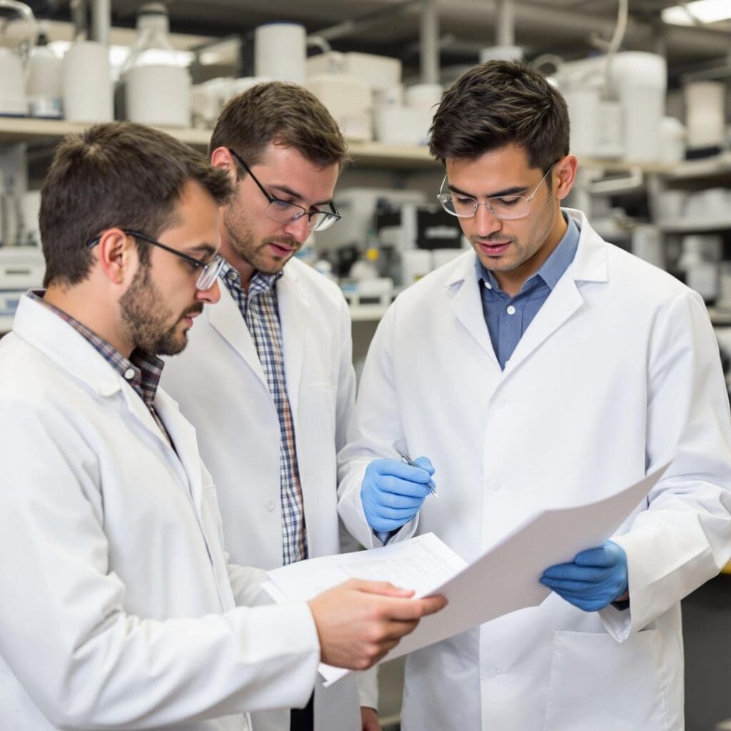 Scientists looking at data (Ai generated).