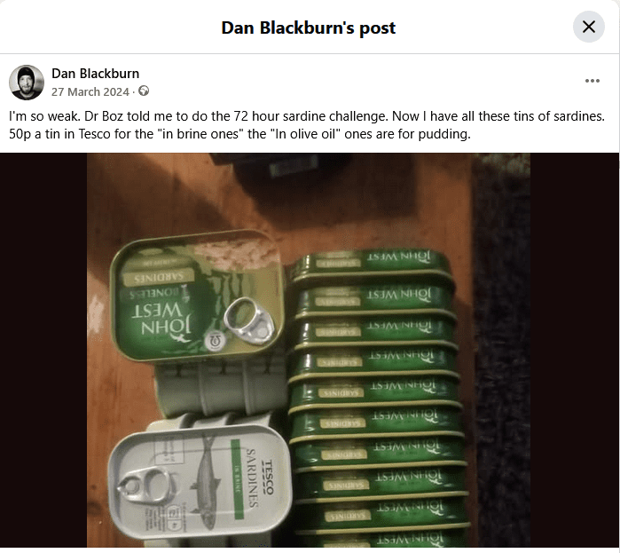 Dr Boz Sardine Challenge