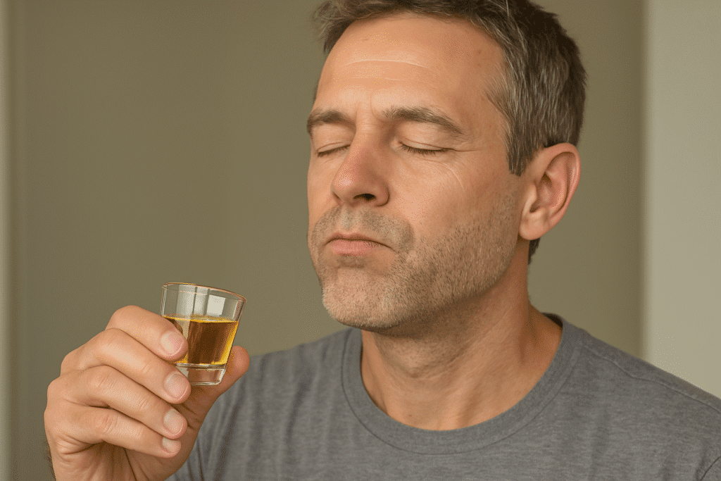 Taking a shot of oil for oil pulling